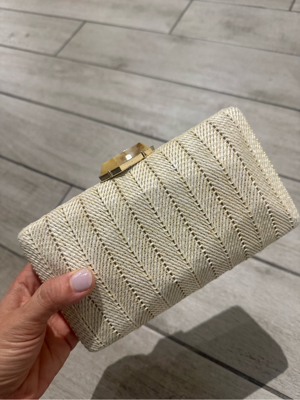 Woven Ivory Clutch Bag with Gold Accent